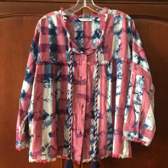 Given Kale Tops - GIVEN KALE Acid Wash Checkered Blouse Sz.M